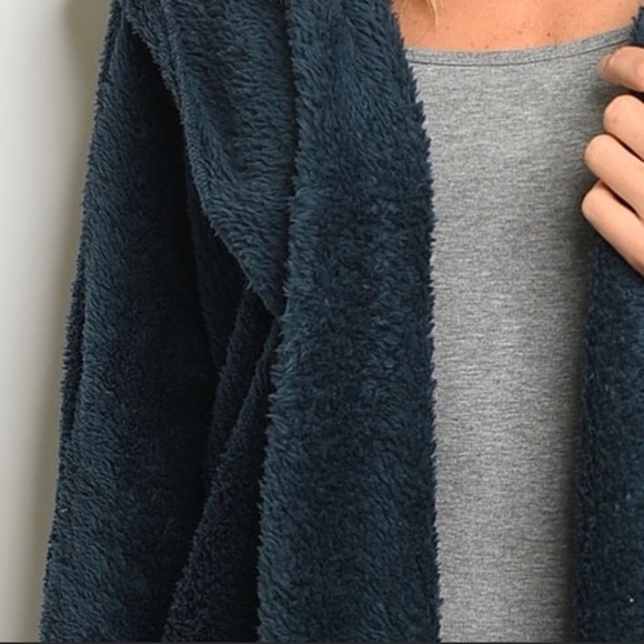 Navy Sherpa Jacket Fleece Glam Coat SO COZY SOFT - Picture 2 of 5